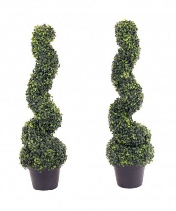 Oypla Set of 2 Artificial Topiary Boxwood Spiral Trees 80cm Indoor Outdoor Decoration