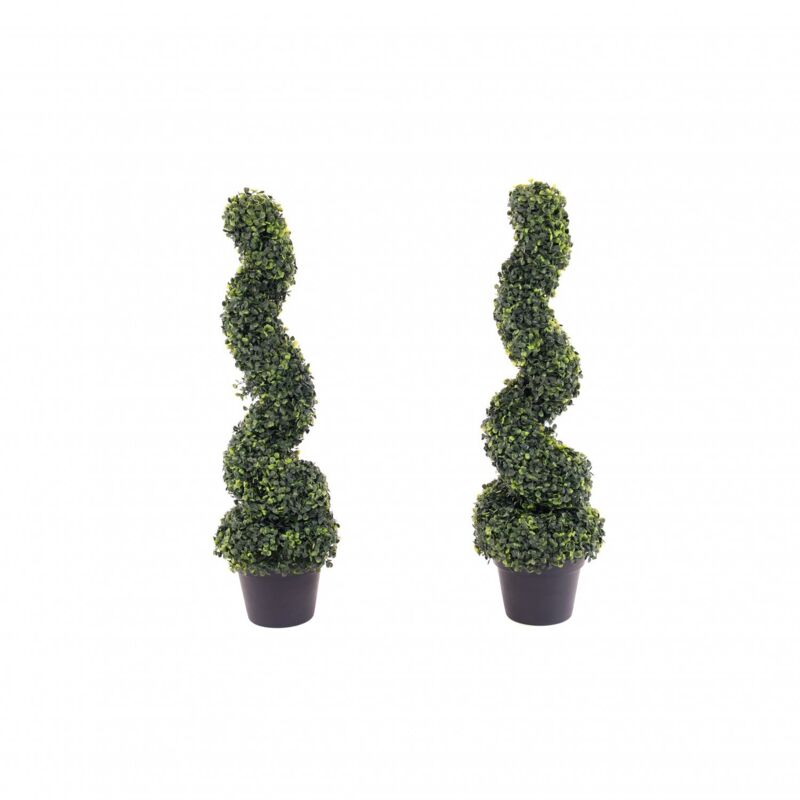 Oypla Set of 2 Artificial Topiary Boxwood Spiral Trees 80cm Indoor Outdoor Decoration - Image 3