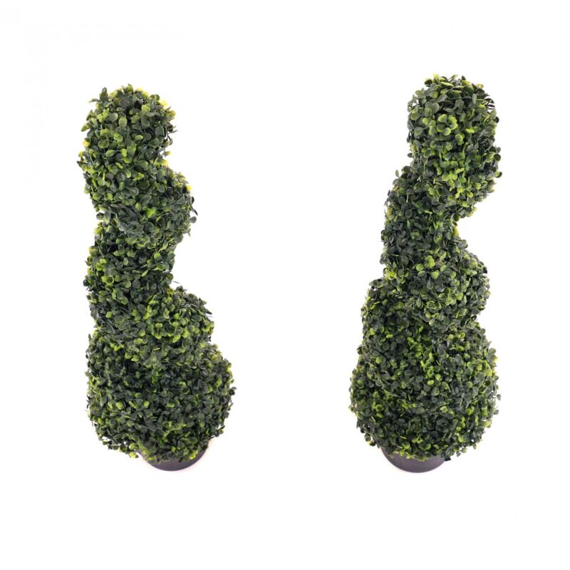 Oypla Set of 2 Artificial Topiary Boxwood Spiral Trees 80cm Indoor Outdoor Decoration - Image 4