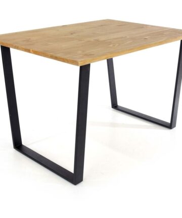 Pine Antique Waxed Large Rectangular Dining Table Stylish Black Metal Legs