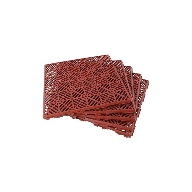 5pc Garden Deck and Patio Tiles Interlocking Click Flooring Tiles 30 x 30cm Decking Tile - Terracotta - Image 2