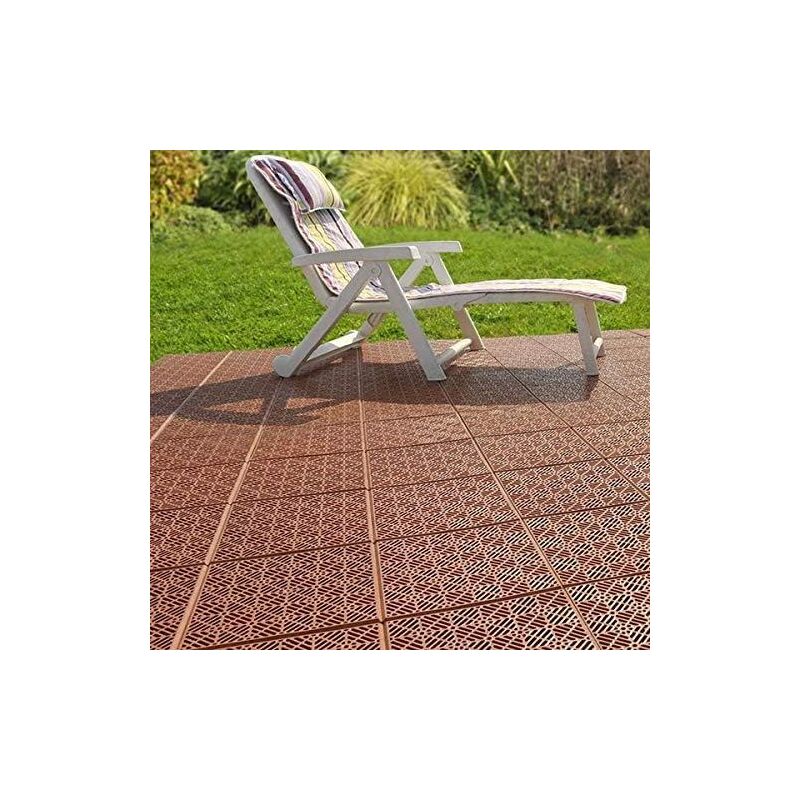 5pc Garden Deck and Patio Tiles Interlocking Click Flooring Tiles 30 x 30cm Decking Tile - Terracotta - Image 4