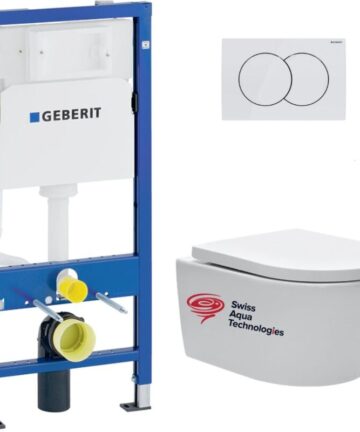 Geberit Toilet Frame + Swiss Aqua Technologies Rimless bowl + SoftClose seat + plate (SATRIMLESSGEB1)