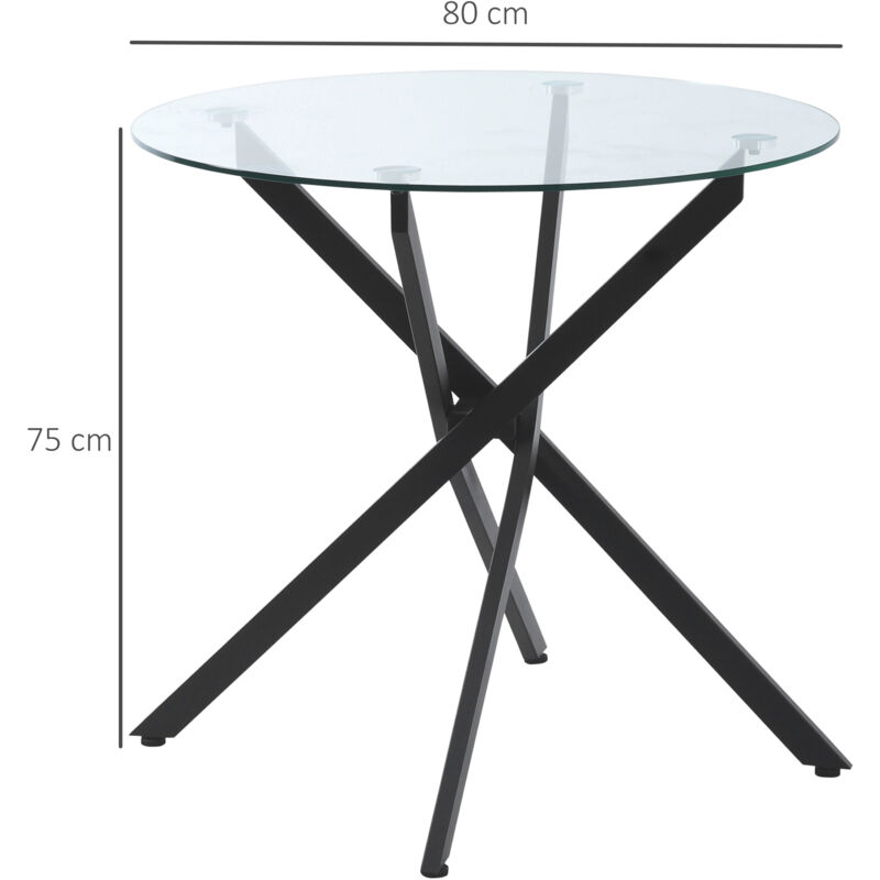 HOMCOM Clear Glass Side Table Round Metal Dining Table Dining Living Room Black - Image 2