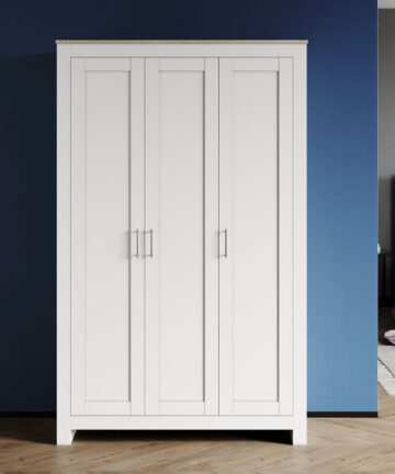 ELEGANT Soft Close Wardrobe 3 Door with Stainless Steel Handles Modern Large Storage Wardrobe Furniture Clothes Closet White/Oak
