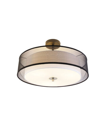 Modern Ceiling Light Black with White 50 cm 3-Light - Drum Duo