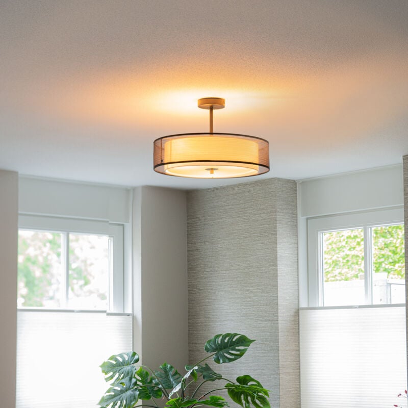 Modern Ceiling Light Black with White 50 cm 3-Light - Drum Duo - Image 2