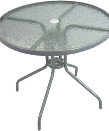Metal Garden Patio Round Table with Glass Top