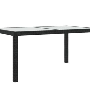Garden Table 150x90x75 cm Tempered Glass and Poly Rattan Black vidaXL