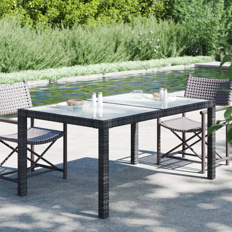 Garden Table 150x90x75 cm Tempered Glass and Poly Rattan Black vidaXL - Image 2