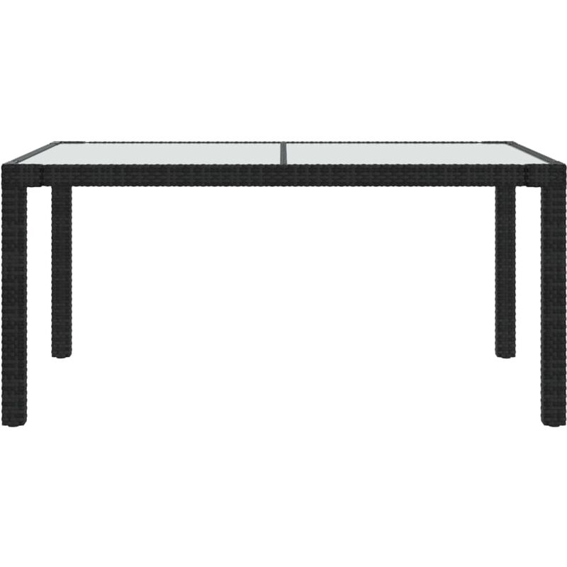 Garden Table 150x90x75 cm Tempered Glass and Poly Rattan Black vidaXL - Image 4