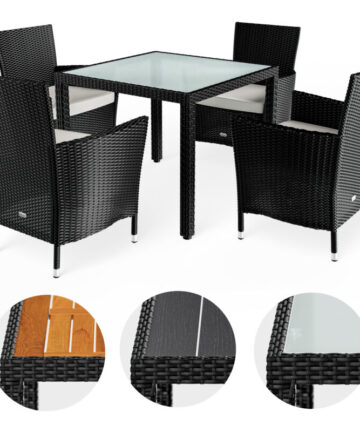 CASARIAÂ® Milan/Florence/Monaco Polyrattan Outdoor Dining Furniture Set Glass Top Table 4/6/8 Poly Rattan Stackable Armchairs with Cushions Garden Patio Balcony Seating Group