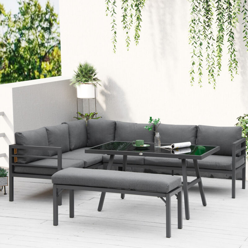 Outsunny 8-Seater Aluminium Garden Dining Sofa Furniture Set with Cushions - Image 3