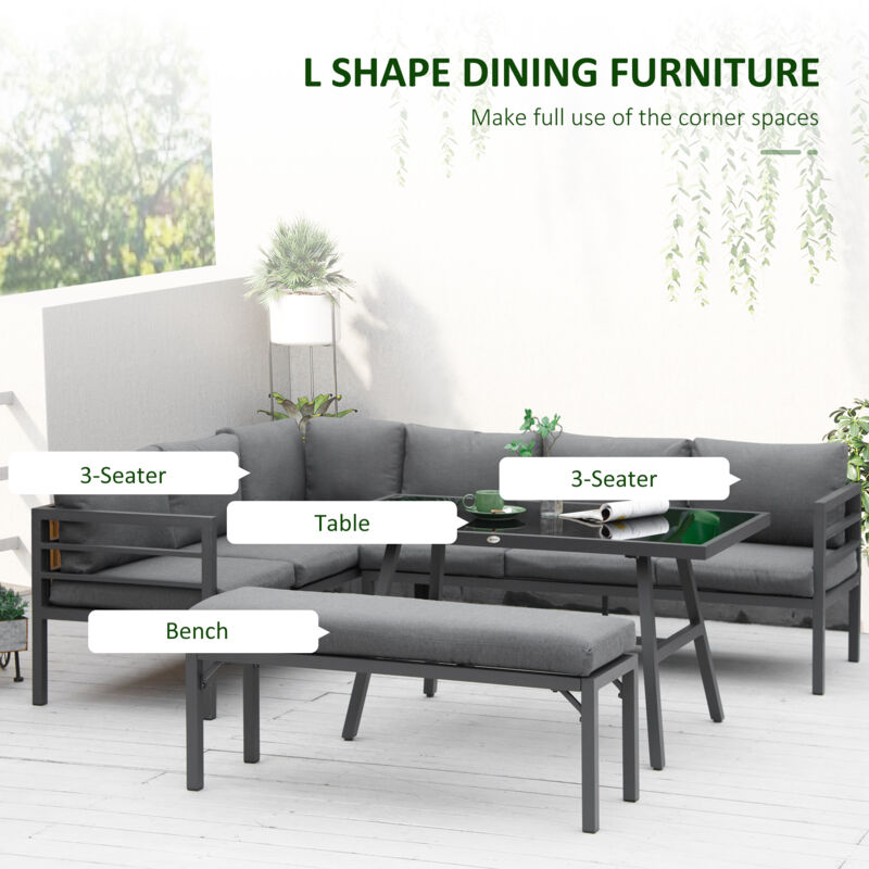 Outsunny 8-Seater Aluminium Garden Dining Sofa Furniture Set with Cushions - Image 4