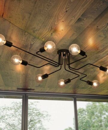 Vintage Ceiling Lights, 8-Light Industrial Metal Ceiling Lamp, Retro Spider Chandelier Fixture for Dining Room Living Room Hall Kitchen Island (Black)