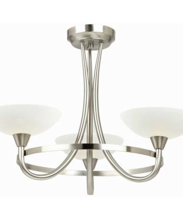 Endon Cagney - 3 Light Semi Flush Multi Arm Ceiling Light Satin Chrome, White Painted Glass with Faint Line Pattern, G9