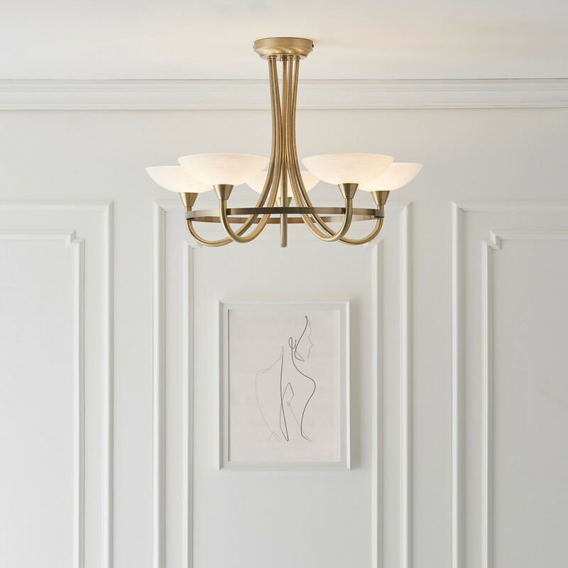 Endon Cagney - 5 Light Semi Flush Multi Arm Ceiling Light Antique Brass, White Glass, G9 - Image 2