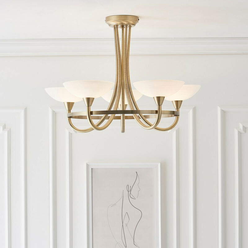 Endon Cagney - 5 Light Semi Flush Multi Arm Ceiling Light Antique Brass, White Glass, G9 - Image 3