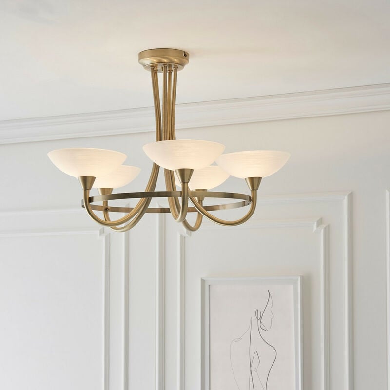 Endon Cagney - 5 Light Semi Flush Multi Arm Ceiling Light Antique Brass, White Glass, G9 - Image 4
