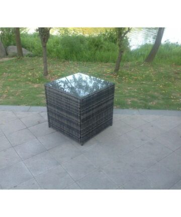 Fimous Grey Rattan Cube Side Table Tea Coffee Table Outdoor Garden Furniture Accessory