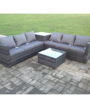 Fimous Dark mixed Grey Outdoor Rattan Garden Furniture Set Corner Sofa 2 Tables