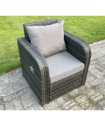 Fimous Single Reclining Rattan Arm Chair Adjustable Sofa Patio Outdoor Garden Furniture With Cushion