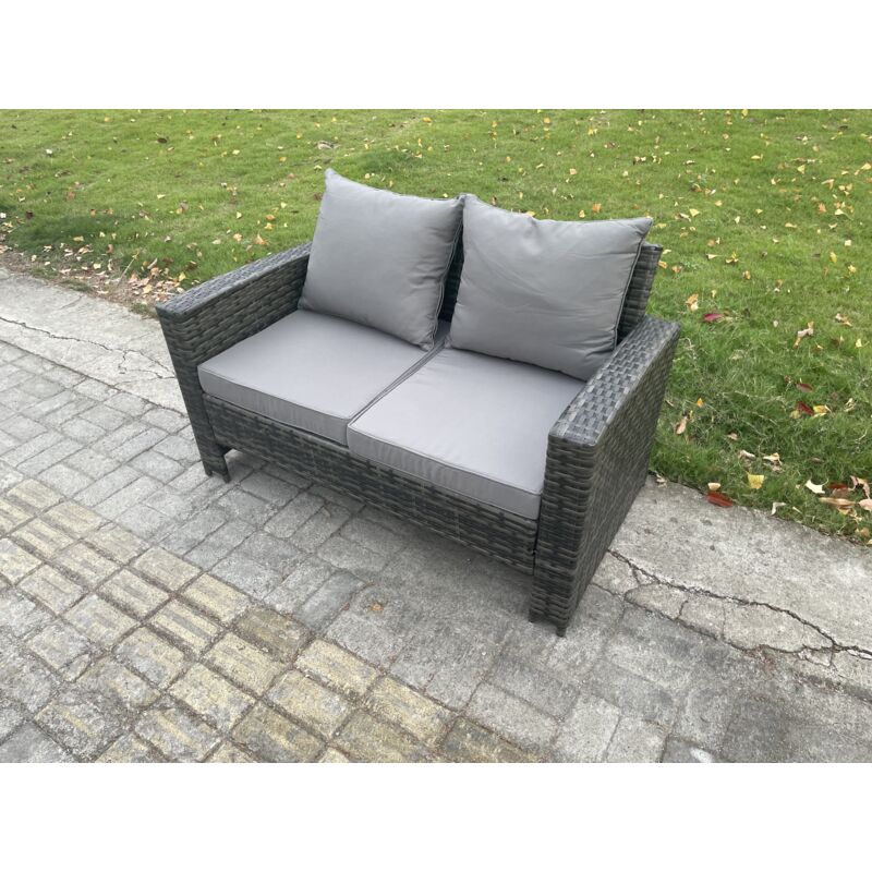Fimous High Back Rattan 2 Seater Loveseat Sofa Double Seat Patio Outdoor Garden Furniture With Thick Seat And Back Cushion - Image 2