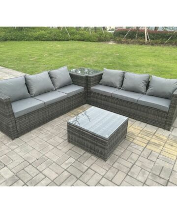 Fimous Grey Outdoor Rattan Garden Furniture Corner Sofa Set With 2 Coffee Table