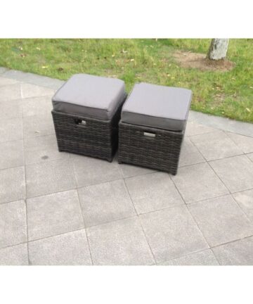 Fimous 2 PC Rattan Small Footstool Outdoor Garden Furniture Patio Furniture Dark Grey Mixed