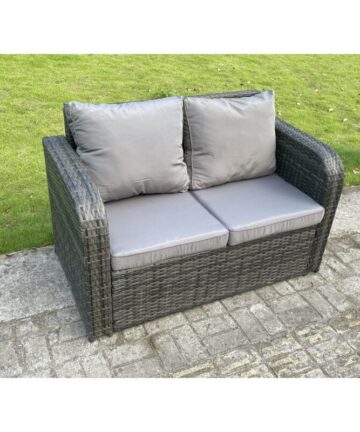 Fimous 2 Seater Curved Arm Rattan Love Sofa Patio Outdoor Garden Furniture With Cushion