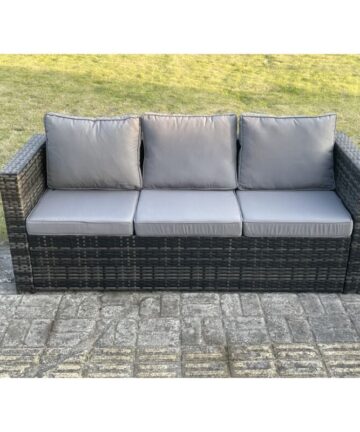 Fimous 3 Seater Rattan Lounge Sofa Chair Patio Outdoor Garden Furniture With Thick Cushion