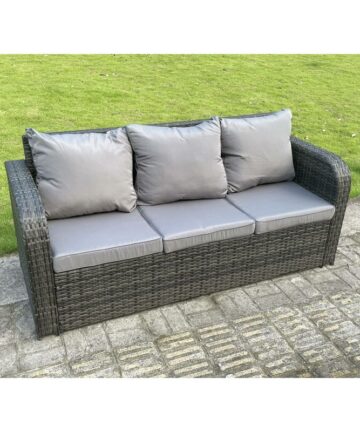 Fimous High Back 3 Seater Rattan Sofa Patio Outdoor Garden Furniture With Cushion