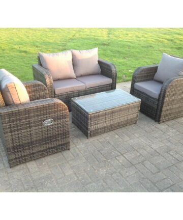 Fimous Dark Grey Mix PE Wicker Rattan Garden Furniture Set Sofa Set Reclining Adjustable Chair 4 Seater