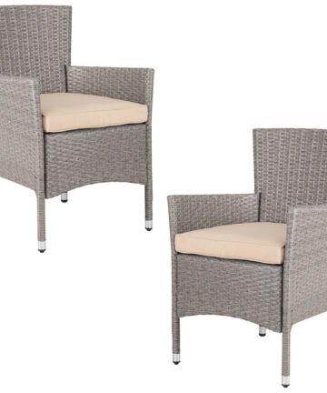 Casaria Poly Rattan Chairs Garden Outdoor Patio Furniture Dining Seat Terrace Seating Wicker Stackable Lightweight Cream