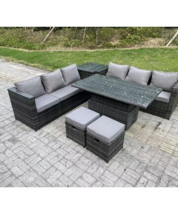 Fimous 8 Seater Wicker Rattan Garden Furniture Rising Table Sets Footstool Extra Side Table
