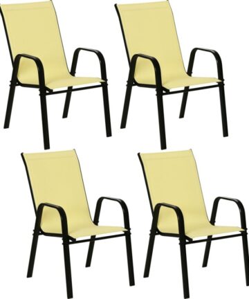 Outsunny Set of 4 Garden Dining Chair Set Outdoor w/ High Back Armrest Beige