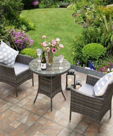 RayGar Rattan Bistro Set 2 Seater Round Table - Grey