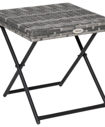 Outsunny Folding Square Rattan Coffee Table w/ Steel Frame Bistro Garden Grey