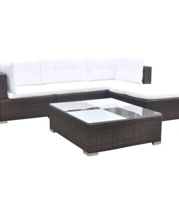 5 Piece Garden Lounge Set with Cushions Poly Rattan Brown vidaXL