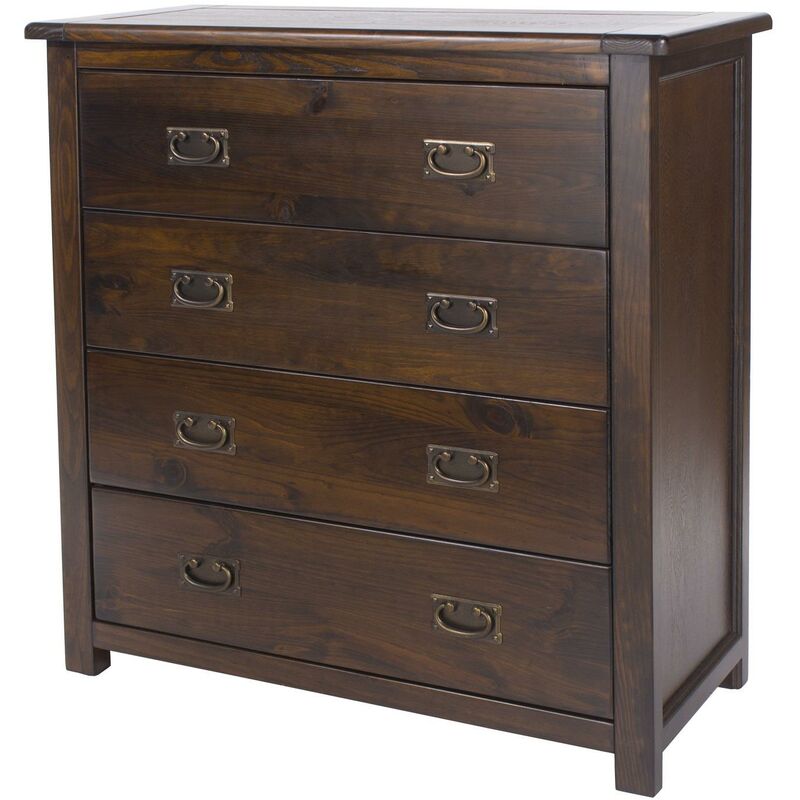 Chest of 4 Drawers Solid Pine Dark Wood Dresser Metal Handles Lacquered Finish - Image 2