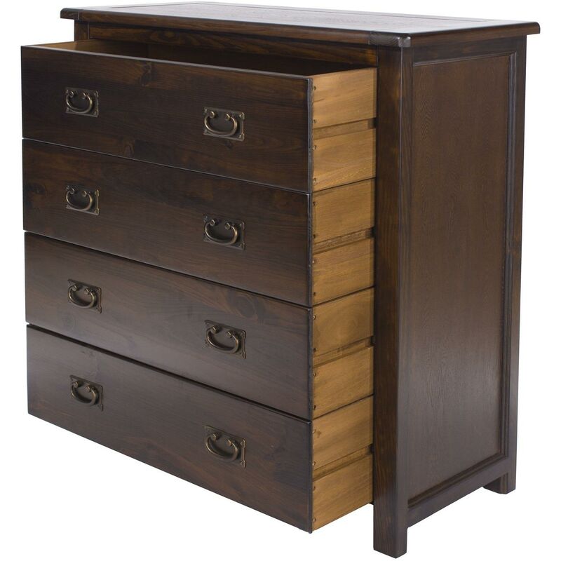 Chest of 4 Drawers Solid Pine Dark Wood Dresser Metal Handles Lacquered Finish - Image 3