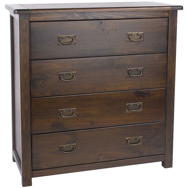 Chest of 4 Drawers Solid Pine Dark Wood Dresser Metal Handles Lacquered Finish - Image 4
