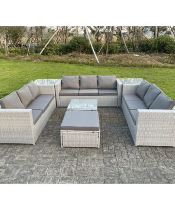 Fimous 10 Seater Wicker Light Grey Lounge Rattan Sofa Set Outdoor Garden Furniture Conservatory Patio Furniture