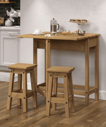Pine Breakfast Set 2 Stools Drop Leaf Kitchen Furniture Solid Wood Seating