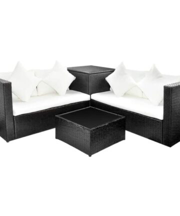 4 Piece Garden Lounge Set with Cushions Poly Rattan Black vidaXL
