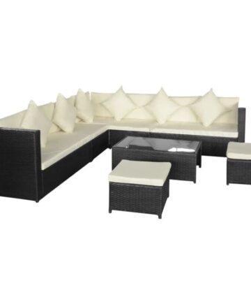 8 Piece Garden Lounge Set with Cushions Poly Rattan Black vidaXL