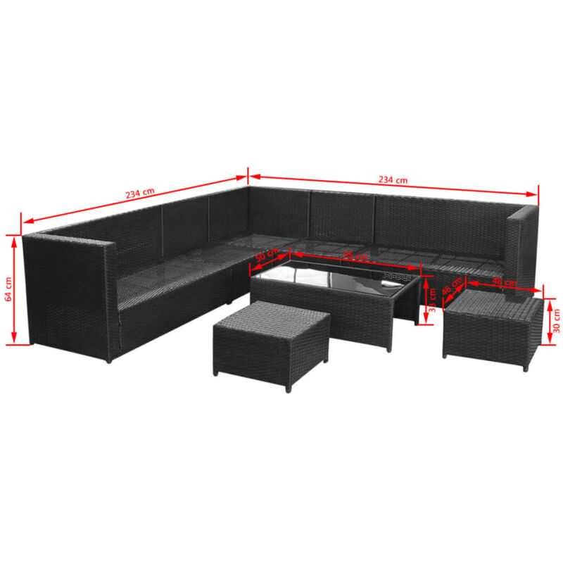 8 Piece Garden Lounge Set with Cushions Poly Rattan Black vidaXL - Image 3