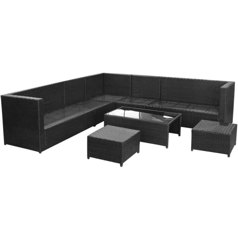 8 Piece Garden Lounge Set with Cushions Poly Rattan Black vidaXL - Image 4