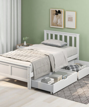 Solid White Pine Storage Bed with 2 Large Drawers - 3ft Single (190x90cm) Space-Saving Kids/Adult Bed Easy Assembly Free UK Delivery