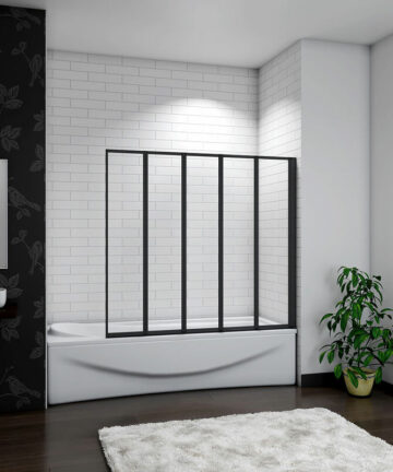 Aica 1200x1400mm New Black Framed 5 Folding Pivot Shower Bath Screen Panel
